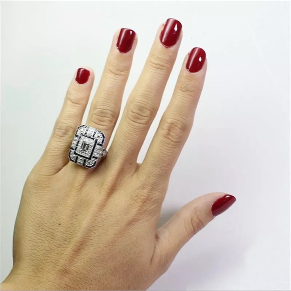 New Luxury Silver Big Square Rings for Women - Picture 2 of 4